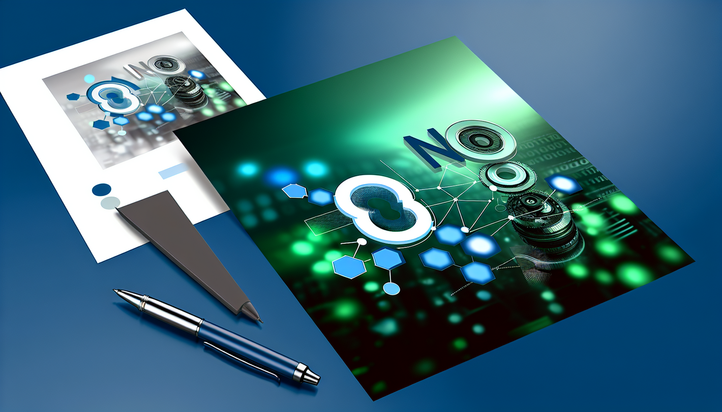 alt_text: Modern ontwerp voor 'n8n' met automatisering, workflow-elementen, blauw-groene kleuren en dataflows.